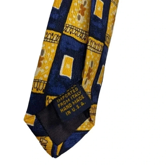 Nordstrom  100% Silk Navy Blue & Yellow Gold Neck Tie - Picture 3 of 5